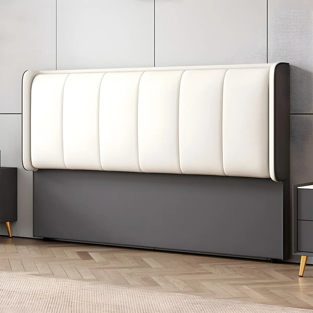 White-Dark Gray Rectangular Upholstered Headboard Image - 11