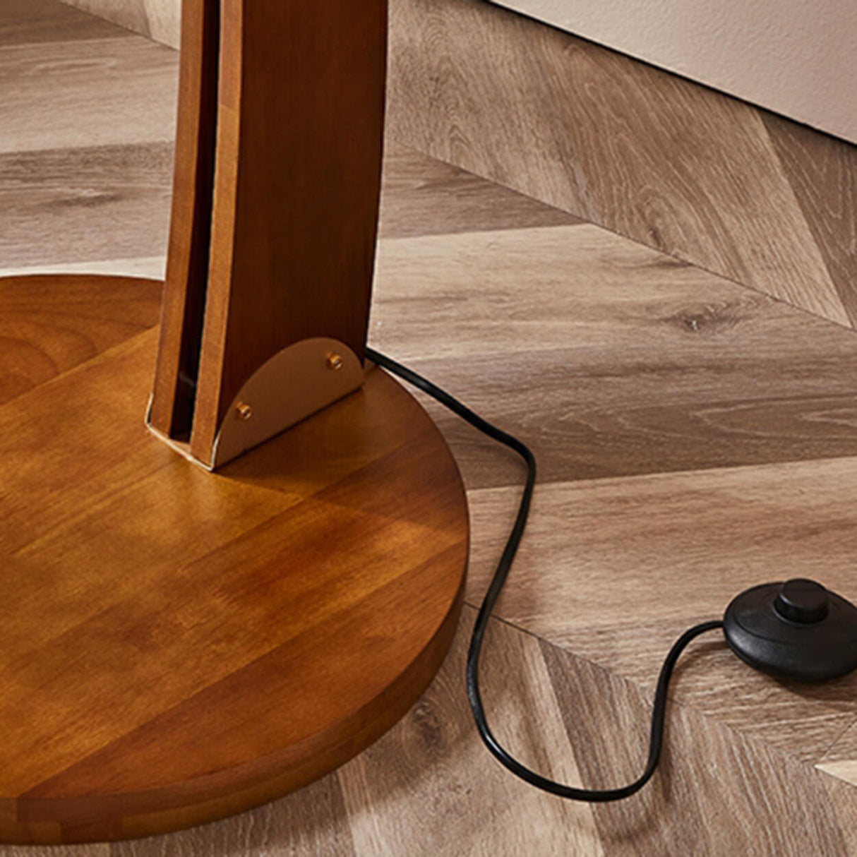 White Dome and Curved Wooden Floor Lamp with Shelf Image - 9