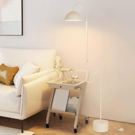 White Dome Shade Minimalist Curved LED Floor Lamp Image - 1