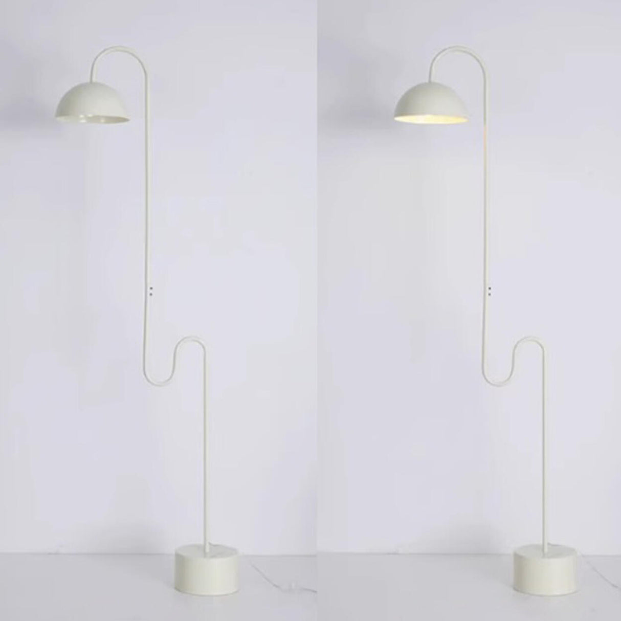 White Dome Shade Minimalist Curved LED Floor Lamp Image - 8