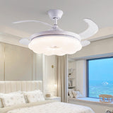 White Downrod Retractable Blade Cloud Ceiling Fan Light Image - 1