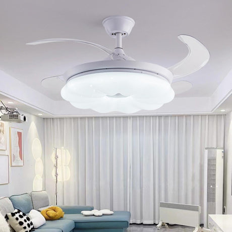 White Downrod Retractable Blade Cloud Ceiling Fan Light Image - 2