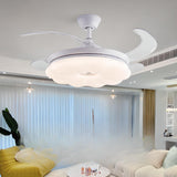 White Downrod Retractable Blade Cloud Ceiling Fan Light Image - 4