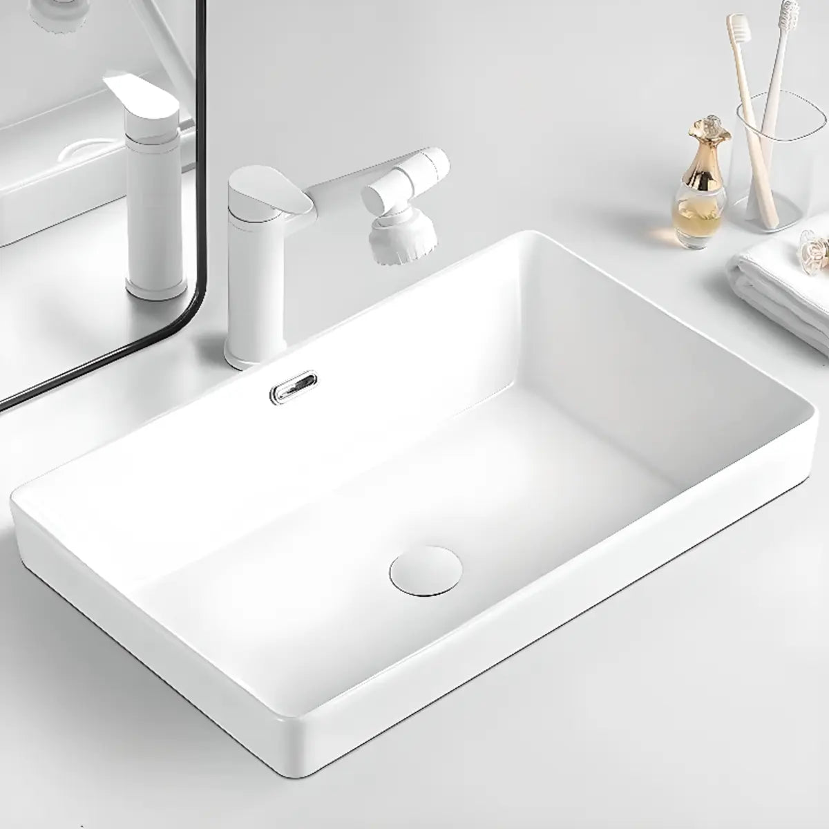 White Drop-In Rectangular Ceramic Bathroom Sink Image - 1