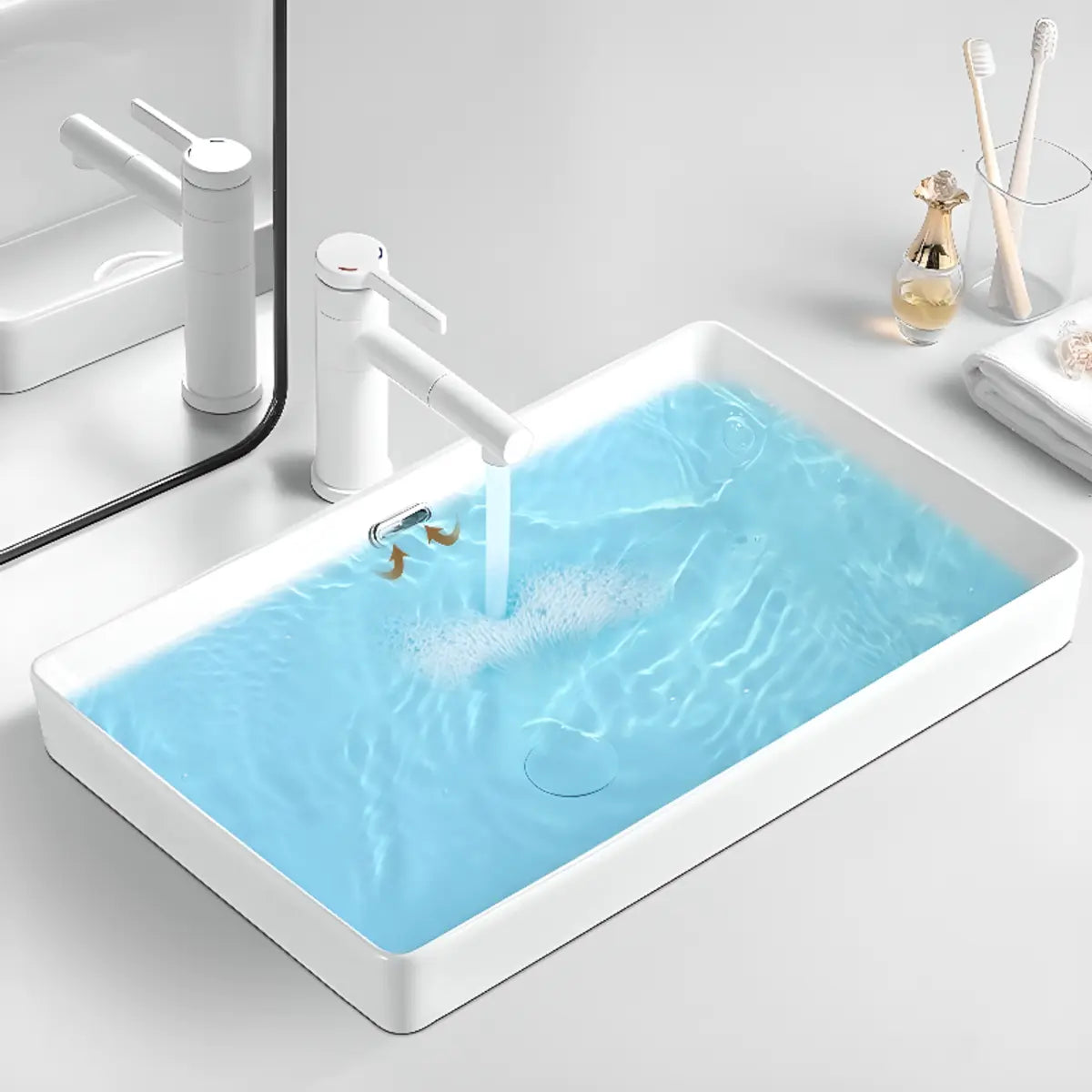 White Drop-In Rectangular Ceramic Bathroom Sink Image - 4