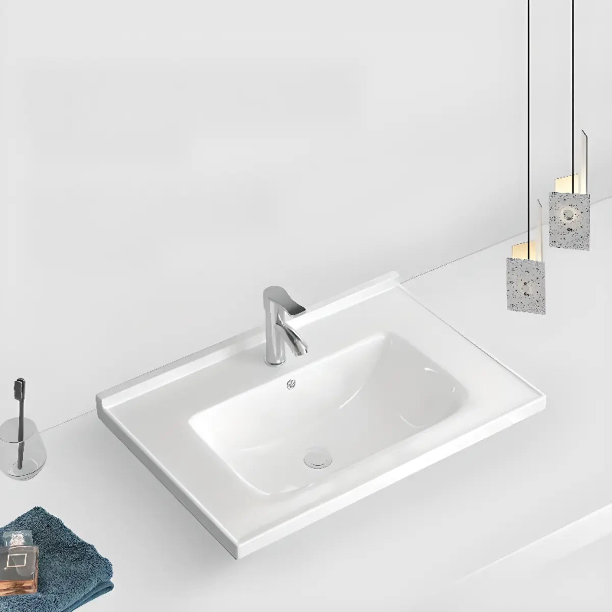 White Drop-In Vitreous China Rectangular Bathroom Sink Image - 1