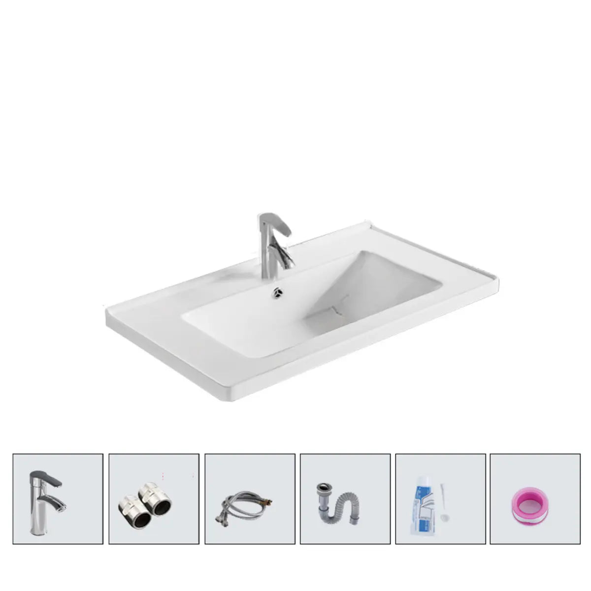 White Drop-In Vitreous China Rectangular Bathroom Sink Image - 10