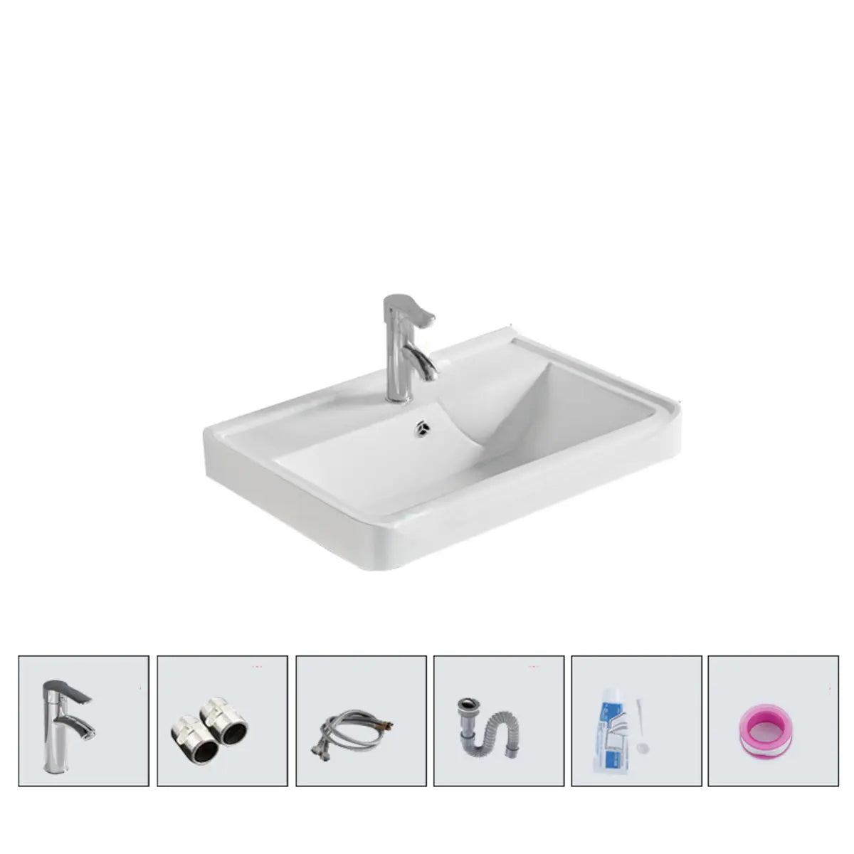 White Drop-In Vitreous China Rectangular Bathroom Sink Image - 13