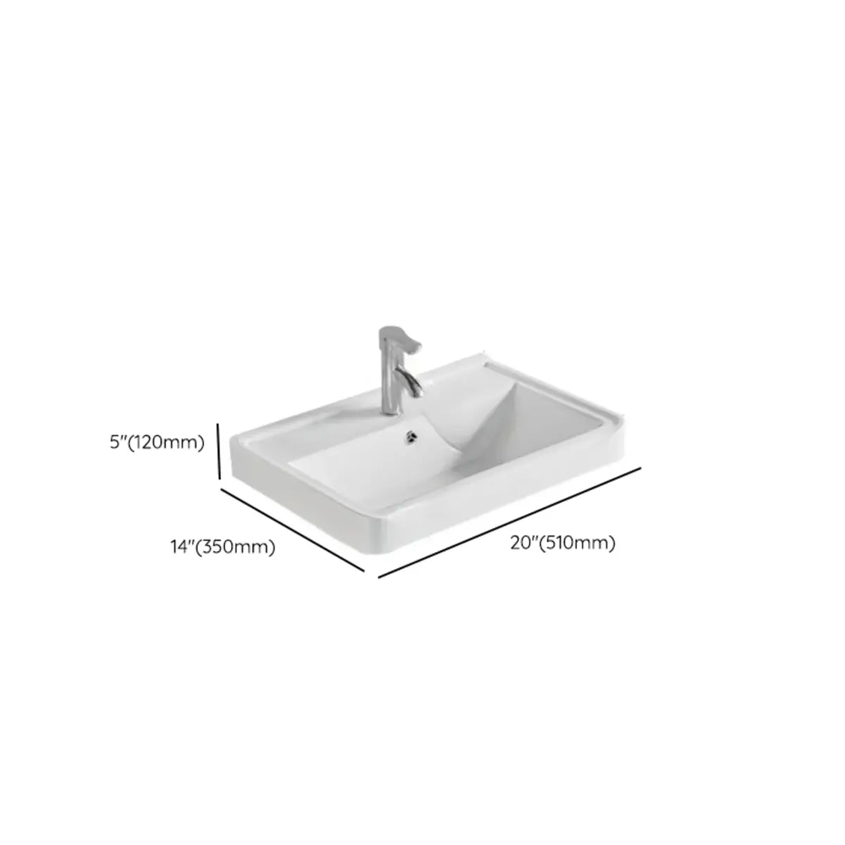 White Drop-In Vitreous China Rectangular Bathroom Sink Image - 22