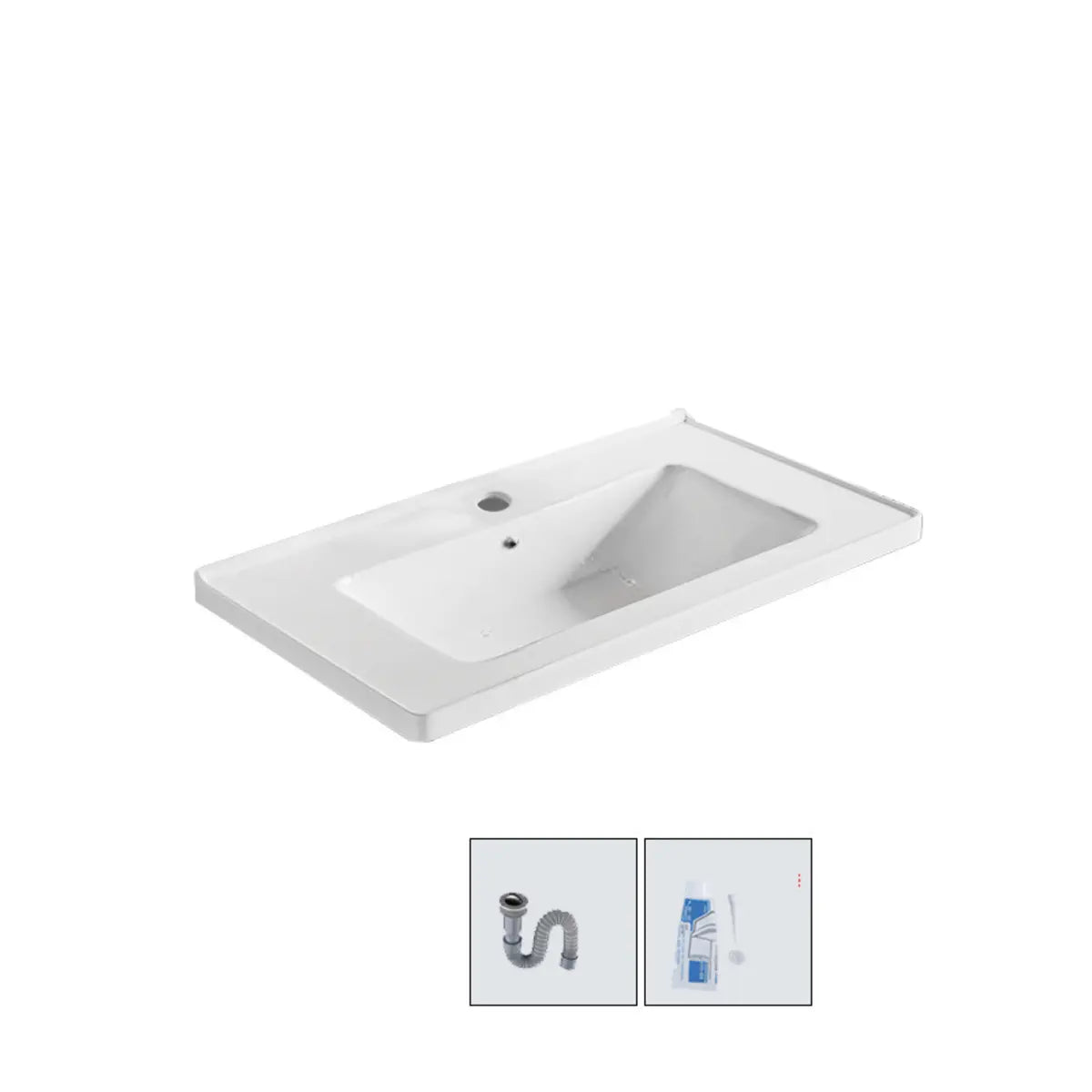 White Drop-In Vitreous China Rectangular Bathroom Sink Image - 9