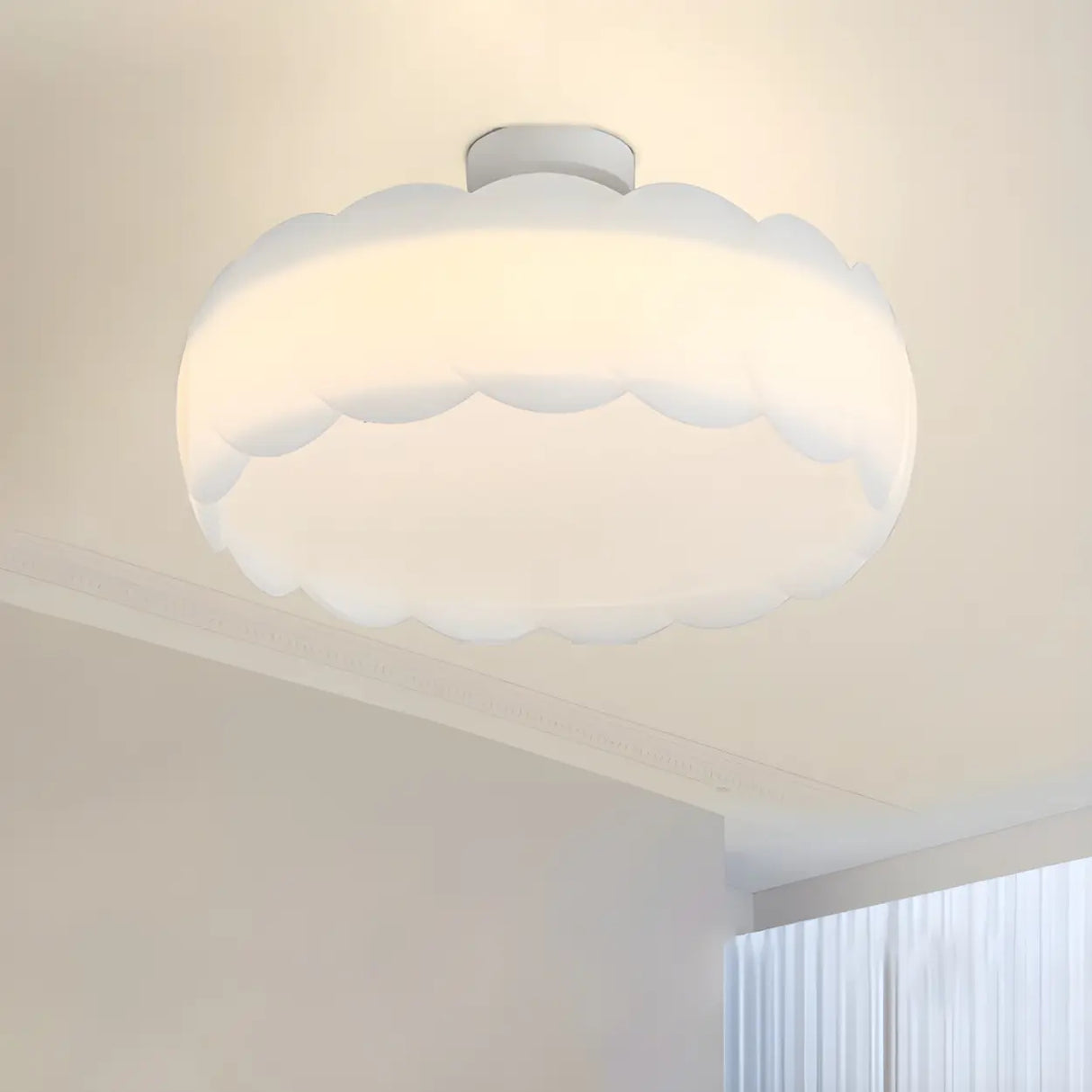 White Drum Wave LED Semi-Flush Mount Ceiling Light Image - 1