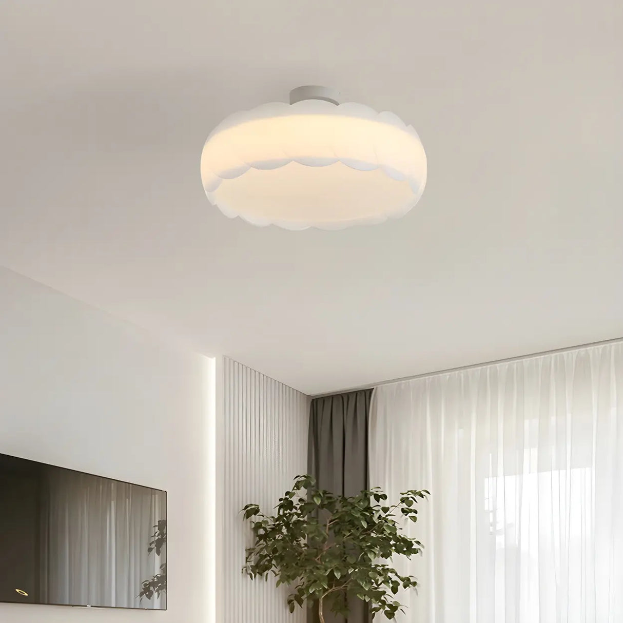 White Drum Wave LED Semi-Flush Mount Ceiling Light Image - 2