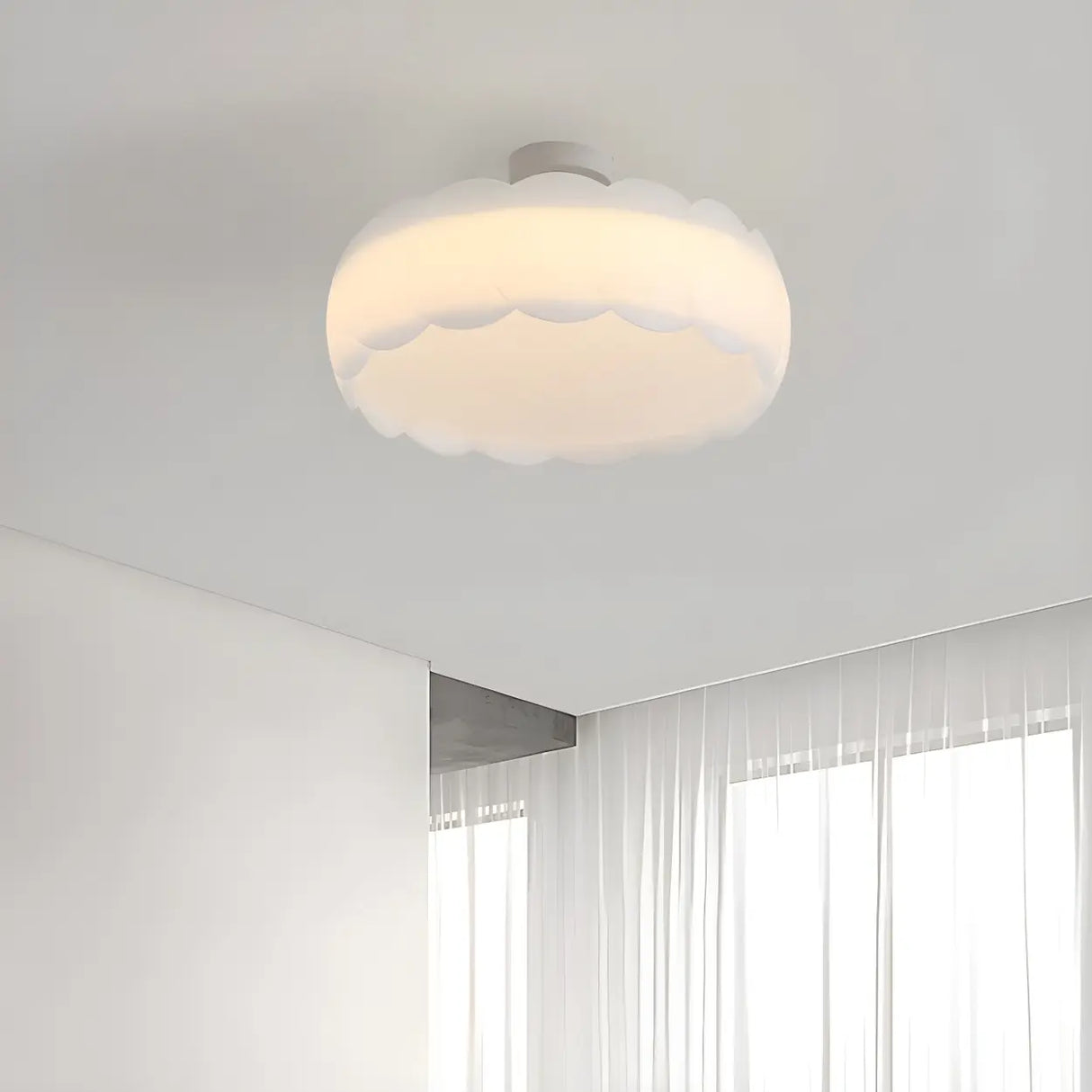 White Drum Wave LED Semi-Flush Mount Ceiling Light Image - 3