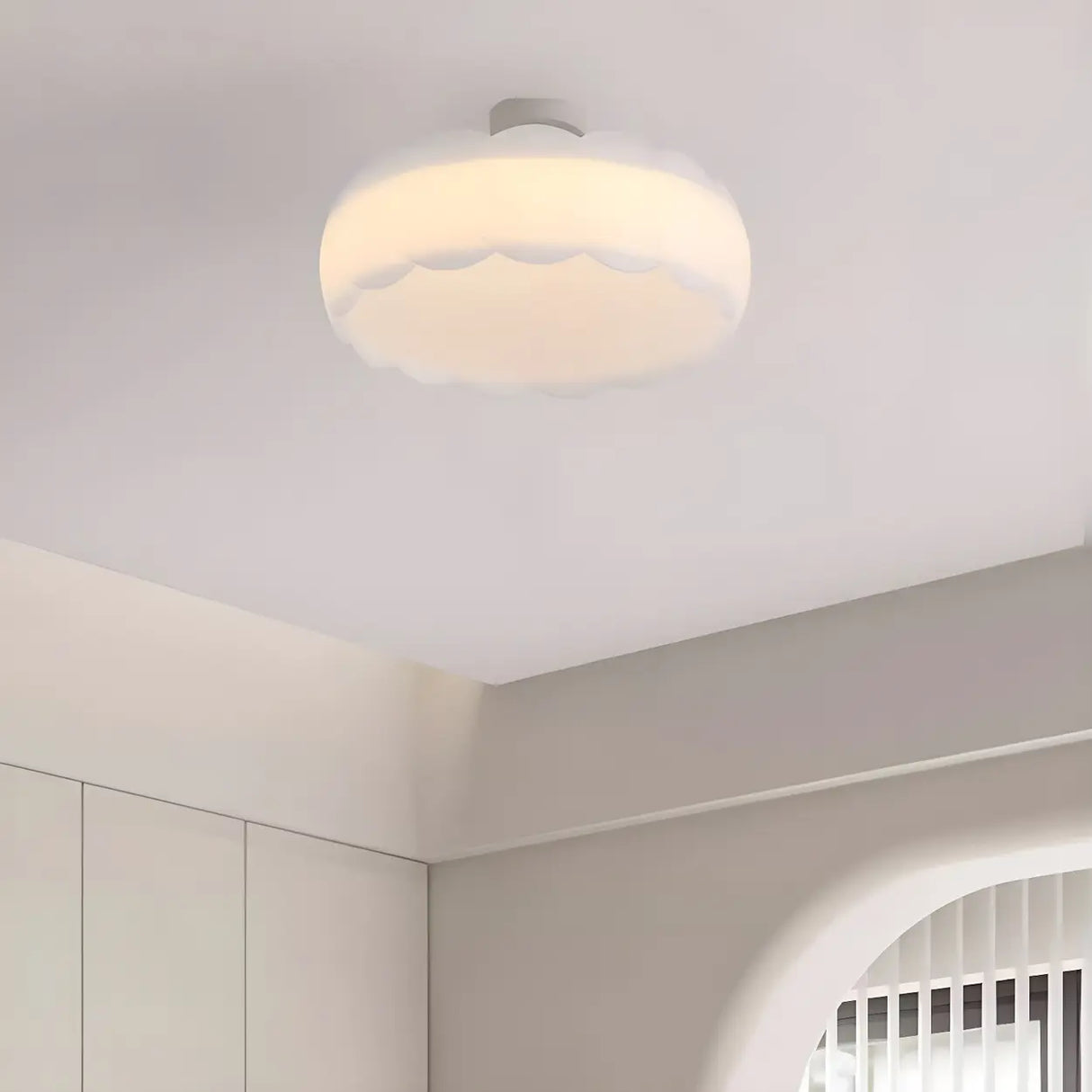 White Drum Wave LED Semi-Flush Mount Ceiling Light Image - 4