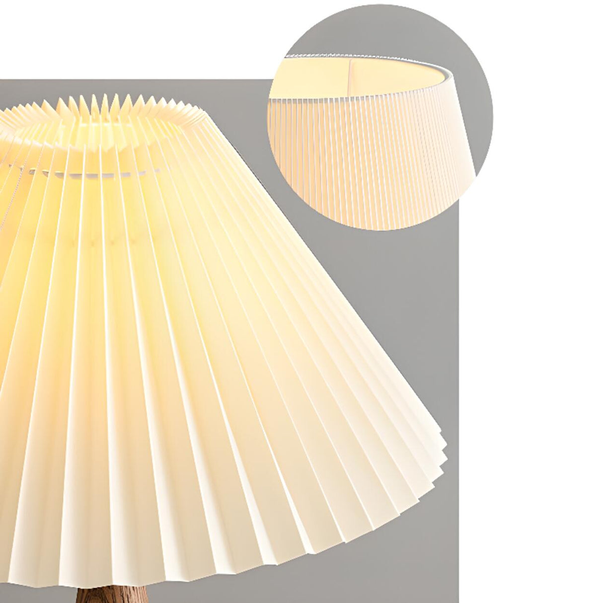 White Elegant Pleated Fabric Lampshade Wooden Table Lamp Image - 12