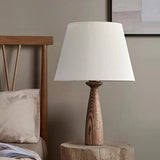 White Elegant Pleated Fabric Lampshade Wooden Table Lamp Image - 8