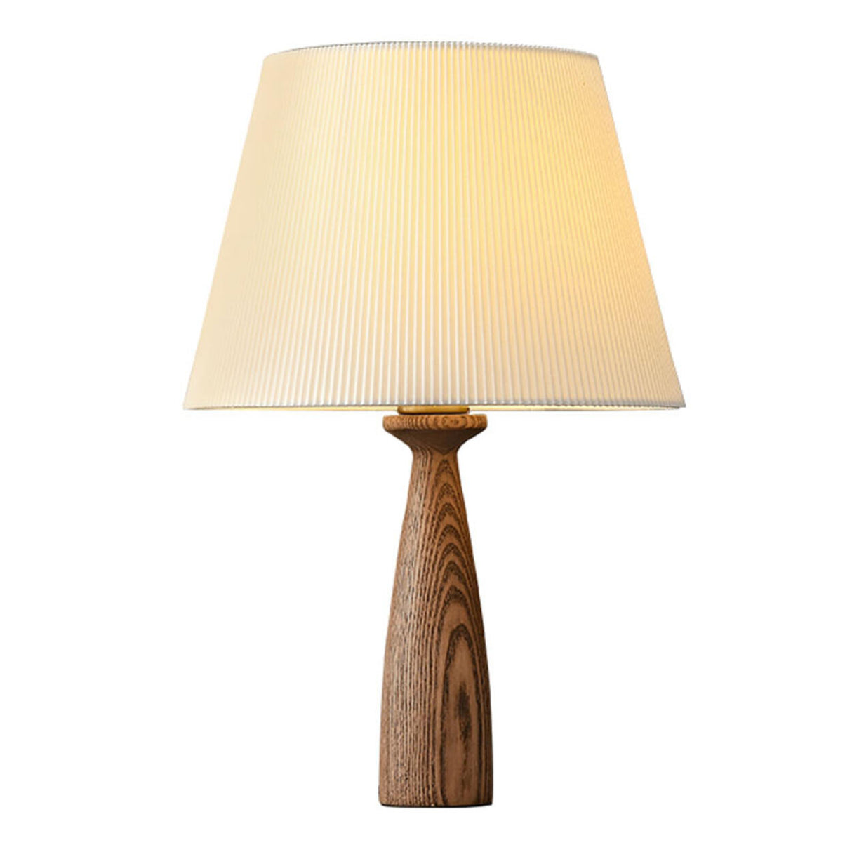 White Elegant Pleated Fabric Lampshade Wooden Table Lamp Image - 9