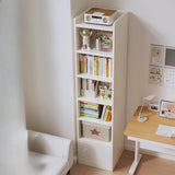 White Elegant Vertical Wood Medium Narrow Bookcase Image - 1