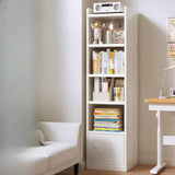 White Elegant Vertical Wood Medium Narrow Bookcase Image - 11