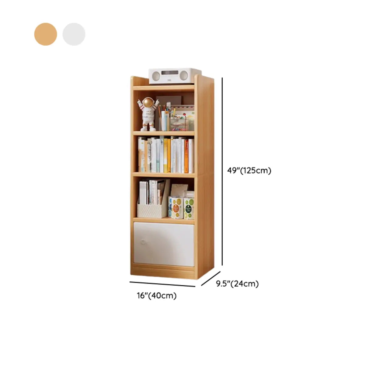 White Elegant Vertical Wood Medium Narrow Bookcase 