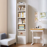 White Elegant Vertical Wood Medium Narrow Bookcase Image - 2