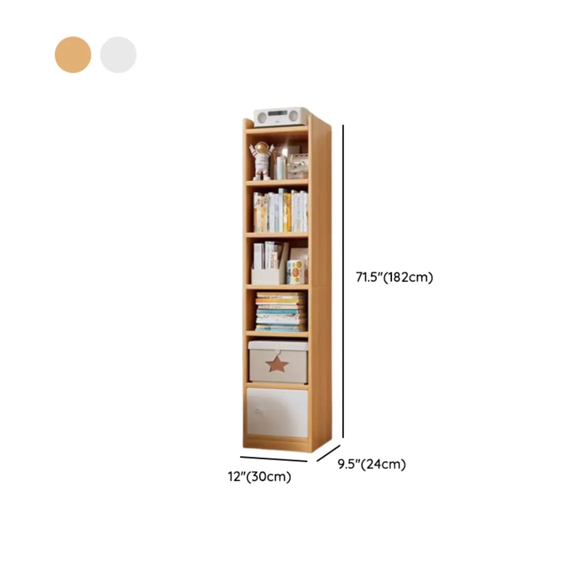 White Elegant Vertical Wood Medium Narrow Bookcase Image - 20