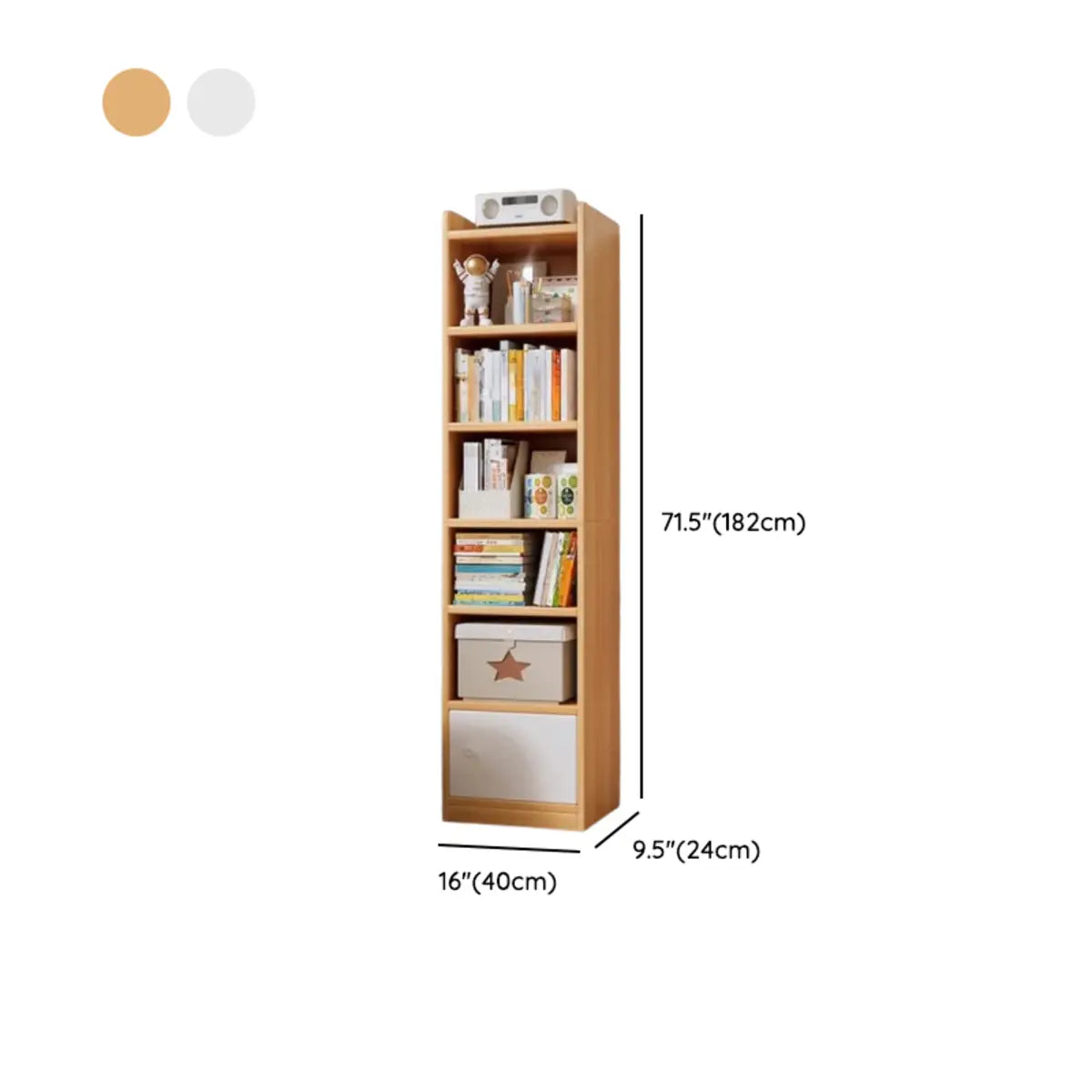 White Elegant Vertical Wood Medium Narrow Bookcase Image - 22