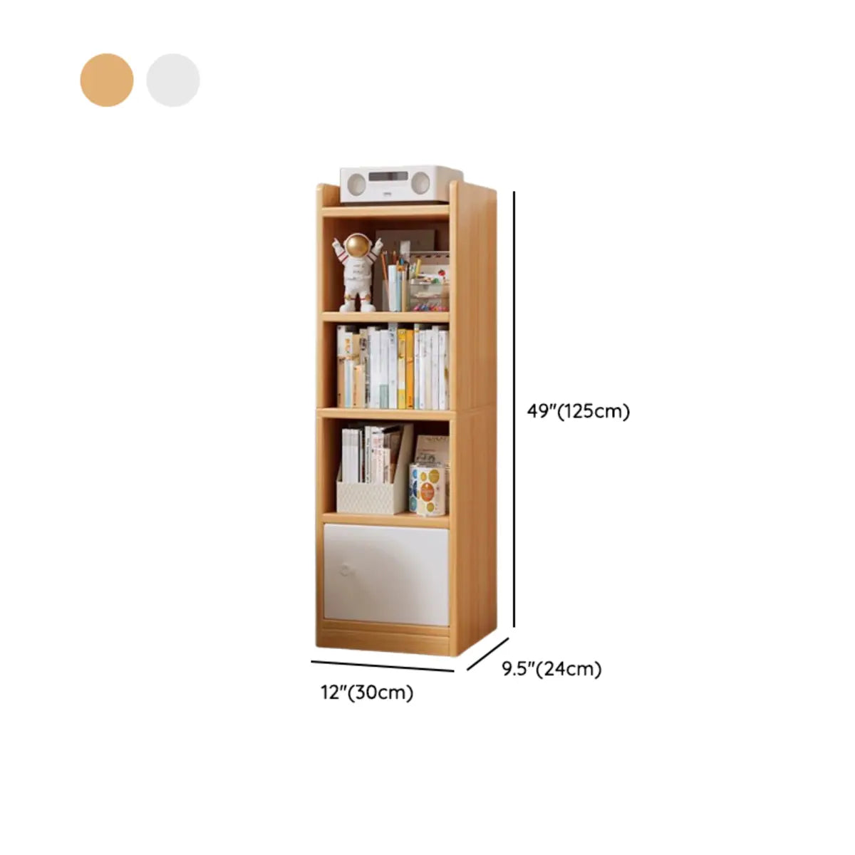 White Elegant Vertical Wood Medium Narrow Bookcase Image - 23