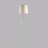 White Fabric Cylinder Modern Tripod Metal Floor Lamp Image - 3