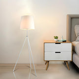 White Fabric Cylinder Modern Tripod Metal Floor Lamp Image - 5