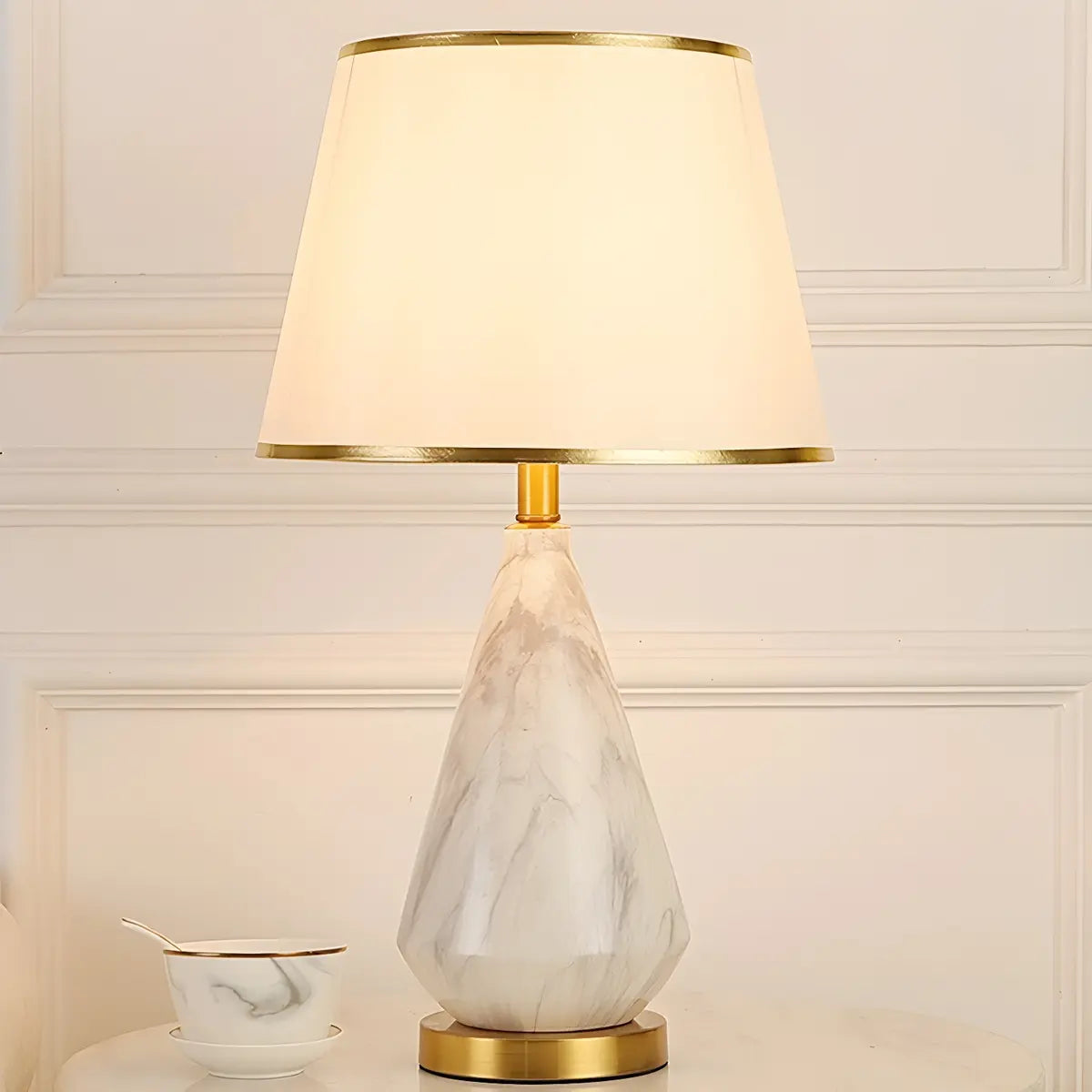 White Fabric Shade Conical Vase Standard Table Lamp Image - 2