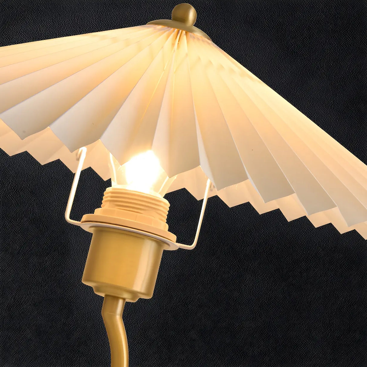 White Fabric Umbrella Shade Metal Bedside Table Lamp Image - 10