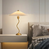 White Fabric Umbrella Shade Metal Bedside Table Lamp Image - 3