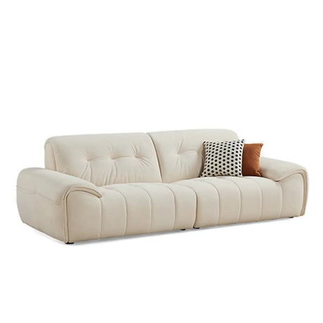 White Fabric Wooden Frame Sofa with Side Storage Image - 2