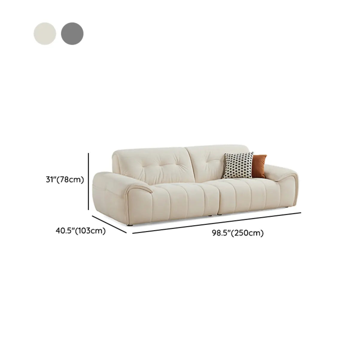 White Fabric Wooden Frame Sofa with Side Storage 