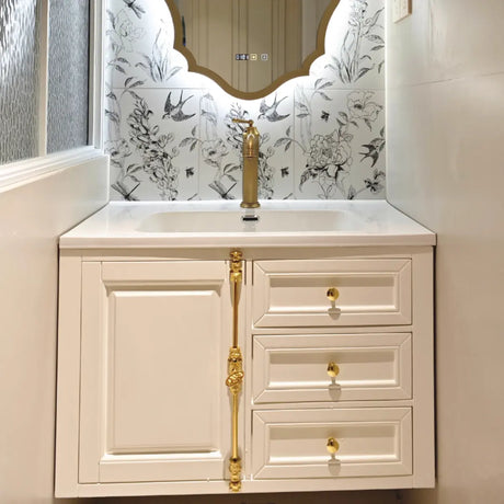 White Faucets and Sink Storage Bathroom Vanity with Mirror Image - 1