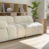 White Flannel Fabric Round Arm Tight Back Tufted Sofa Image - 4