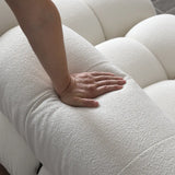 White Flannel Fabric Round Arm Tight Back Tufted Sofa Image - 6