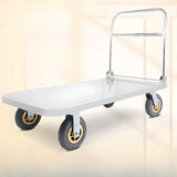 White Flat Stainless-Steel Utility Cart with Wheels Image - 1