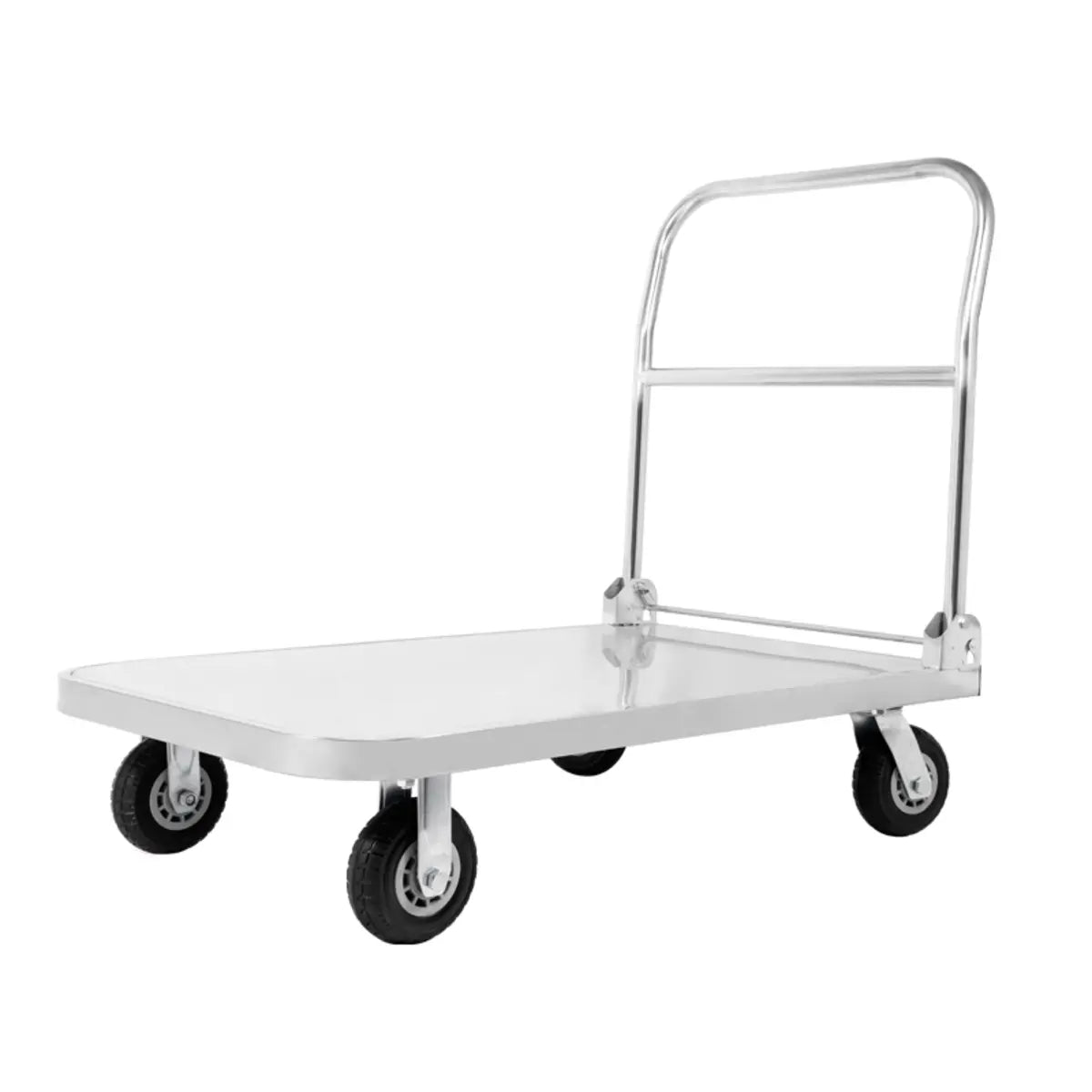 White Flat Stainless-Steel Utility Cart with Wheels Image - 11