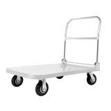 White Flat Stainless-Steel Utility Cart with Wheels Image - 11