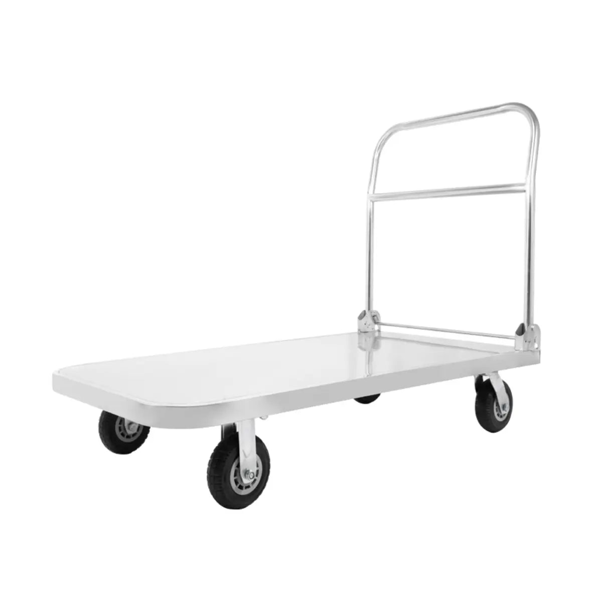 White Flat Stainless-Steel Utility Cart with Wheels Image - 12