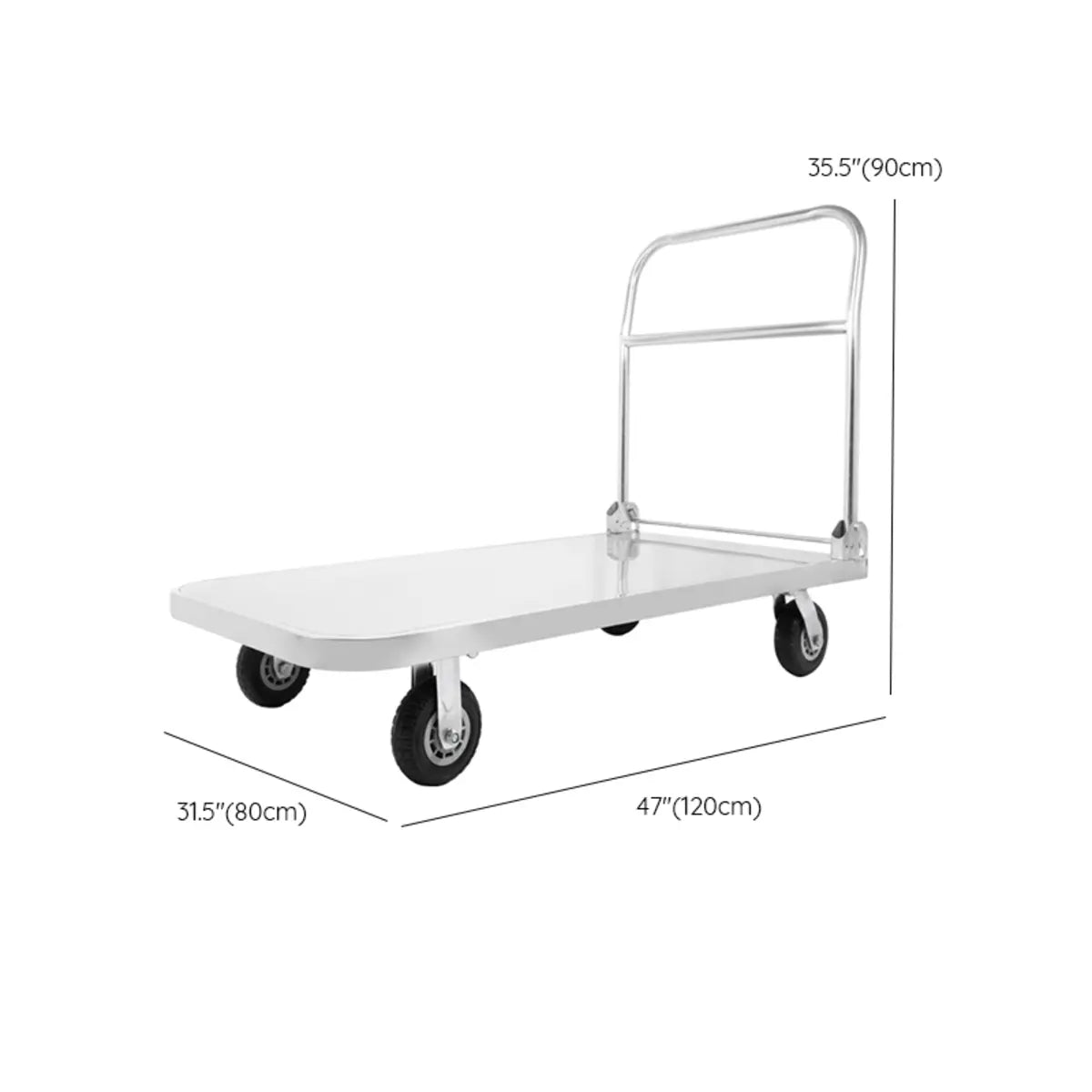 White Flat Stainless-Steel Utility Cart with Wheels Image - 17