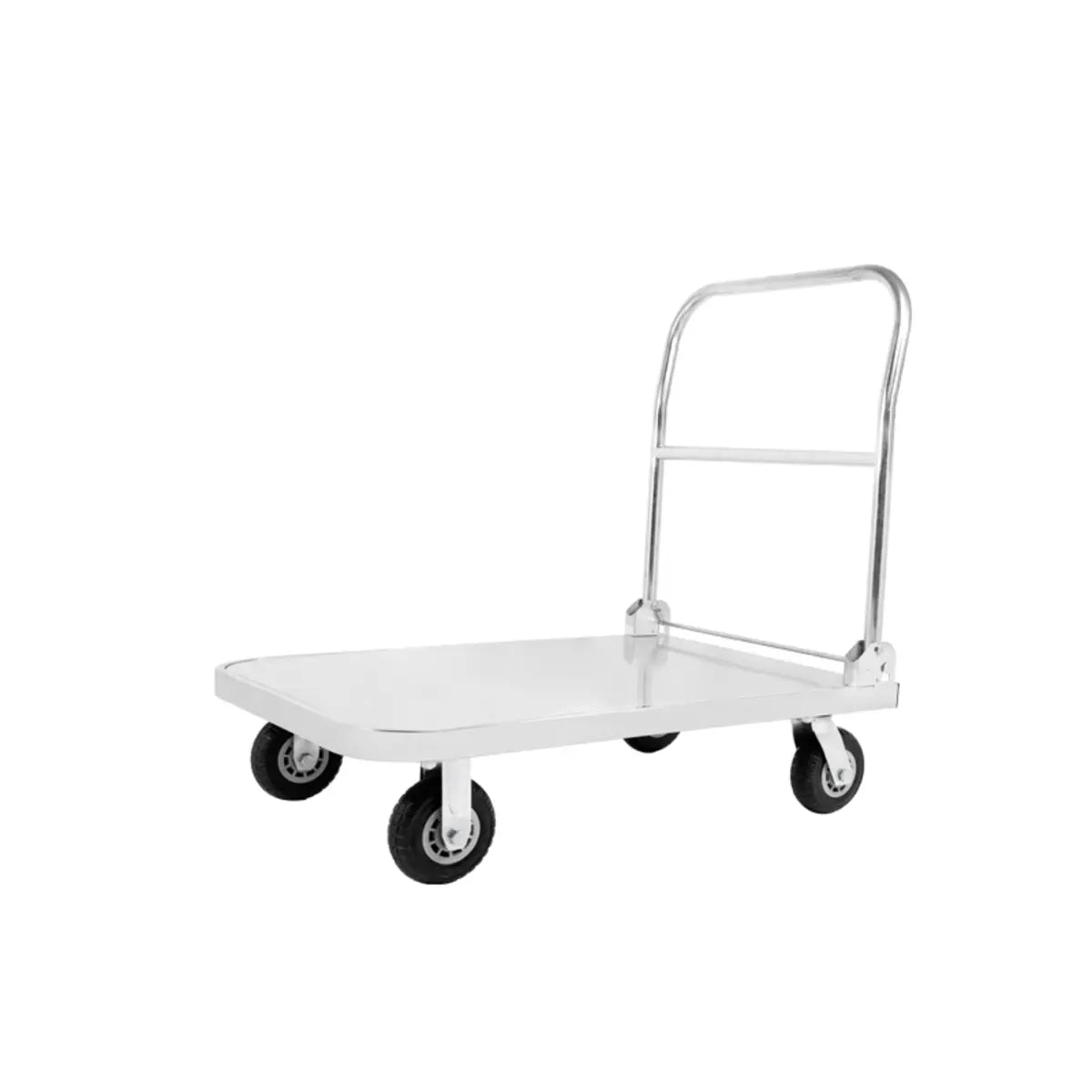 White Flat Stainless-Steel Utility Cart with Wheels Image - 5