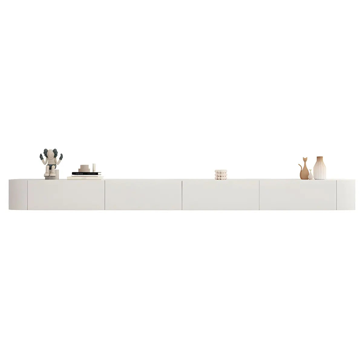 White Floating Mount Rubberwood Cabinet TV Stand Image - 28