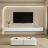 White Floating Mount Rubberwood Cabinet TV Stand Image - 5