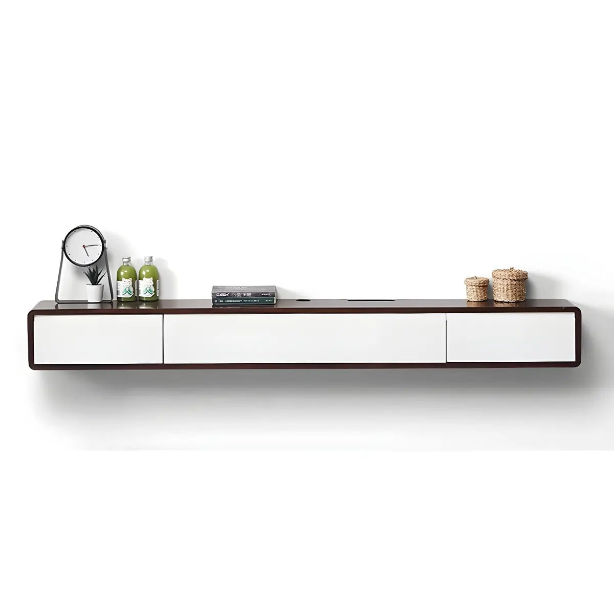 White Floating Mount Rubberwood Drawers TV Stand Image - 16