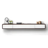 White Floating Mount Rubberwood Drawers TV Stand Image - 16