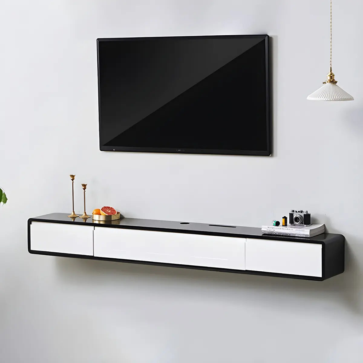 White Floating Mount Rubberwood Drawers TV Stand Image - 21