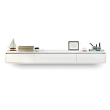 White Floating Mount Rubberwood Drawers TV Stand Image - 3